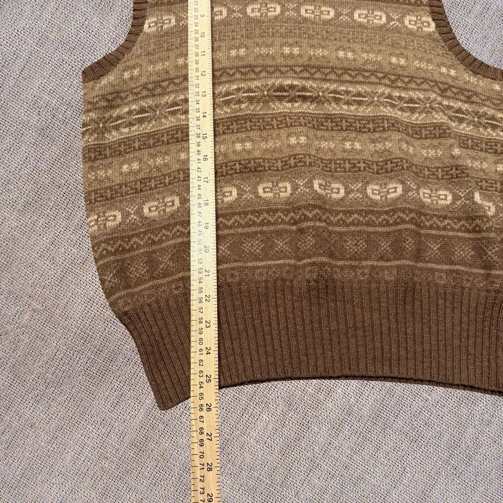 Polo Ralph Lauren Knit Sweater Fair Isle  Vest Brown Beige Cotton Cashmere L - Picture 6 of 7